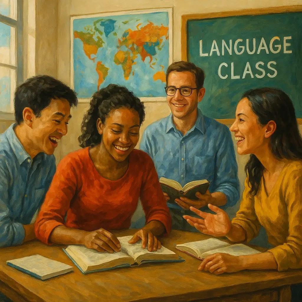 Students engaged in immersive language learning